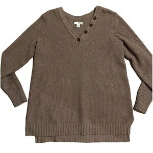 Sonoma Oversized  V Neck Long Casual Sweater Taupe Size Medium Cozy Grunge